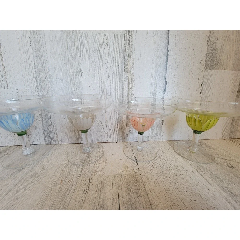 Vintage‎ flower margarita glass tulip set kitchen cup home decor unique floral